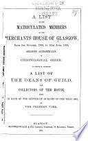A List of the Matriculated Members of the Merchants House of Glasgow