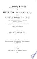 A Summary Catalogue of Western Manuscripts in the Bodleian Library at Oxford: Accessions, 1890-1915