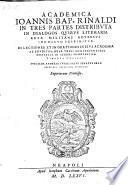 Academica in 3 partes distributa in dialogos quibus literaria respublica militans adversus Idonaeum exprimitur