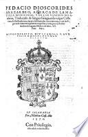 Acerca de la materia medicinal y de los venenos mortiferos. Trad. ... en la vulgar castellana ... por Andres de Laguna