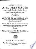 Advertencias a el privilegio ll. de los de el Señor Rey Don Juan el I. de Aragón en favor de la fiesta y misterio de la Concepción de la B.V. M.