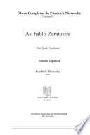 Así habló Zaratustra (Also Spach Zarathursta): Edición Española