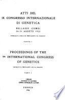 Atti Del IX Congresso Internazionale Di Genetica, Bellagio (Como) 24-31 Agosto 1953