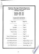Baptism, Marriage & Burial Repertoire, Our Lady of Mount Carmel Catholic Church, Charlotte, Vermont, Baptisms, 1858-1946, Marriages, 1859-1923, Burials, 1872-1935