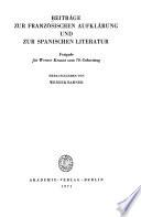Beiträge zur französischen Aufklärung und zur spanischen Literatur