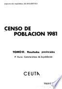 Censo de población de 1981: Resultados provinciales. 1a parte: Caracteristicas de la población. 52 v. ; 2a pte. : Caracteristicas de la Población que vive en familia 18 v