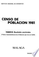 Censo de poblacion de 1981: Resultados provinciales: pt. 1. Características de la población; pt. 2. Caracteristicas de la población que vive en familia