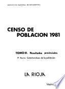 Censo de poblacion de 1981: Resultados provinciales: pt. 1. Características de la población; pt. 2. Caracteristicas de la población que vive en familia