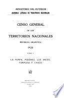 Censo general de los territorios nacionales, República Argentina, 1920: La Pampa, Misiones, Los Andes, Formosa y Chaco