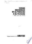 Censos nacionales, VII de población, II de vivienda, 4 de junio de 1972: Departamento de Lambayeque
