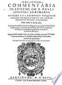 Commentaria in epistolam b. Pauli Apostoli ad Romanos, nunc denuo in lucem aedita