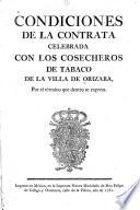 Condiciones de la contrata celebrada con los cosecheros de tabaco de la villa de Orizaba por el término que dentro se expressa