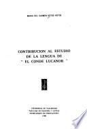 Contribución al estudio de la lengua de El Conde Lucanor