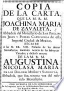 Copia de la carta ... dando ... noticia de las ... virtudes, y ... muerte de la M. R. M. A. N. M. de los D. Muñoz y Sandoval, etc