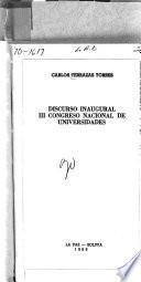 Discurso inaugural, III Congreso Nacional de Universidades