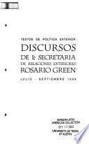 Discursos de la secretaria de relaciones exteriores, Rosario Green: Julio-septiembre 1999