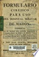 Formulario cirujíco para uso del Hopital Militar de Mahón