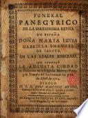 Funeral Panegyrico de Doña Ma Luisa Gabriela Emanuel de Saboya ...