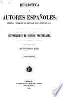 Historiadores de sucesos particulares: Noticia de las obras y autores que contiene el presente tomo. Documentos que se citan en la noticia precedente. Expedicion de los catalanes y aragoneses contra turcos y griegos, por F. de Moncada. Guerra de Granada, por d. de Mendoza. Historia del rebelion y castigo de los moriscos del reino de Granada, por L. del Marmol Carvajal. Relacion de las comunidades de Castilla, por P. Mejia. Comentario de la guerra de Alemania, por L. de Avila y Zuñiga. Jornada de Cárlos v á Túnez, por el doctor G. de Illescas. Historia de los movimientos, separacion y guerra de Cataluna, en tiempo de Felipe IV, por F.M. de Melo