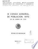 IX censo general de población, 1970: Estado de Michoacan