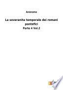La soveranita temporale dei romani pontefici