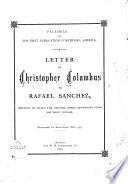 Letter of Christopher Columbus to Rafael Sanchez, Written on Board the Caravel While Returning from His First Voyage