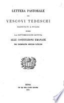 Lettera pastorale dei vescovi tedeschi radunati a Fulda intorno la sottomissione dovuta alle costituzioni emanate dal sacrosanto Concilio Vaticano