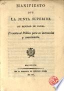 Manifiesto que la junta Sup. de Sanidad de Palma presenta al Público para su instrucción y conocimiento