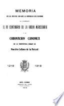 Memoria de las fiestas con que la República del Ecuador ha celebrado el VII centenario de la Orden Mercedaria y la coronación canónica de la portentosa imagen de Nuestra Señora de las Mercedes, 1218-1918