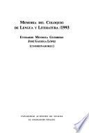 Memoria del coloquio de lengua y literatura, 1993