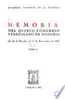Memoria del Quinto Congreso Venezolano de Historia