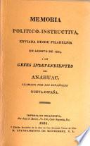 Memoria político-instructiva, enviada desde Filadelfia en agosto de 1821