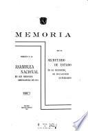 Memoria presentada por el Secretario de Relaciones Exteriores á la Asamblea Nacional de ...