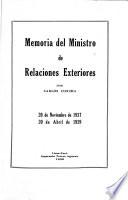 Memoria que el Ministro de Relaciones Exteriores presenta a la Legislatura Ordinaria de