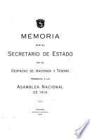 Memoria que el Secretaria ... presenta á la Asamblea Nacional