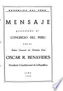 Mensaje presentado al Congreso Ordinario de ... por el Presidente de la República