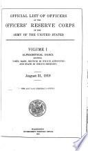 Official List of Officers of the Officers' Reserve Corps of the Army of the United States ... August 31, 1919