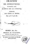 Oracion de Demostenes en defensa suya acerca de La Corona