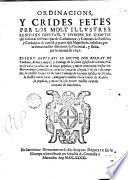Ordinacions y crides fetes per los Molt Illustres Senyors Deputats y Oydors de Comptes del General del Principat de Cathalunya y comtats de Rossello y Cerdanya, de consell y parer dels Magnifichs Assessors, per la bona exactio dels drets del General y bolla per lo trienni de 1641, essent deputats ... Bernat de Cardona ..., Fra[n]cesch Sala ... y ... Hieronym Pastor ..., y oydors de comptes ... Francesch Girona ..., Iuan Amigant ... y ... Ioseph Ferrer ...