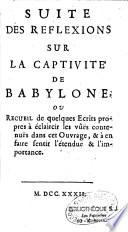 Réflexions sur l'histoire de la captivité de Babylone