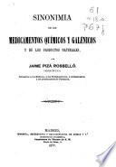 Sinonimia de los medicamentos químicos y galénicos y de los productos naturales