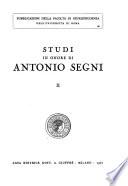 Studi in onore di Antonio Segni