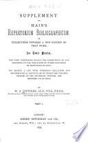 Supplement to Hain's Repertorium Bibliographicum