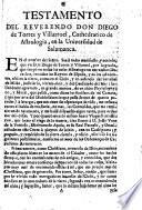 Testamento del Reverendo Don Diego de Torres y Villarroel, Cathedratico de Astrologia, en la Universidad de Salamanca